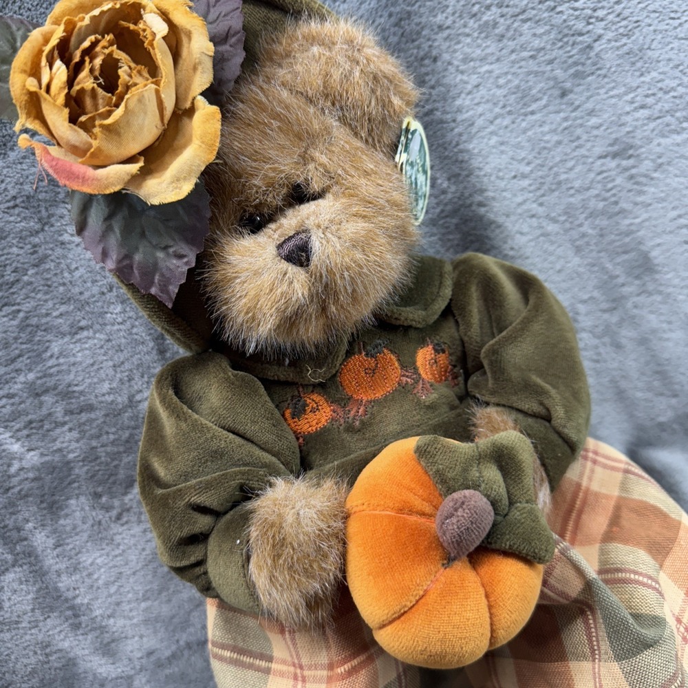 Bearington Collection Autumn Harvester Bear with Pumpkin Fall Dress Hat NWT VTG